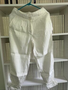Anthropologie White Women's Pants with Subtle Stripe Trim